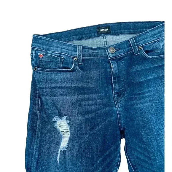 Hudson Tapered Jeans Women's 32 Blue Distressed Medium Wash Denim Stretch - Picture 4 of 7